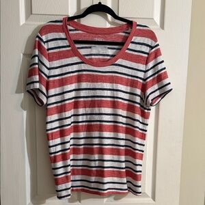 Time and Tru Red, White, and Black Striped Tee